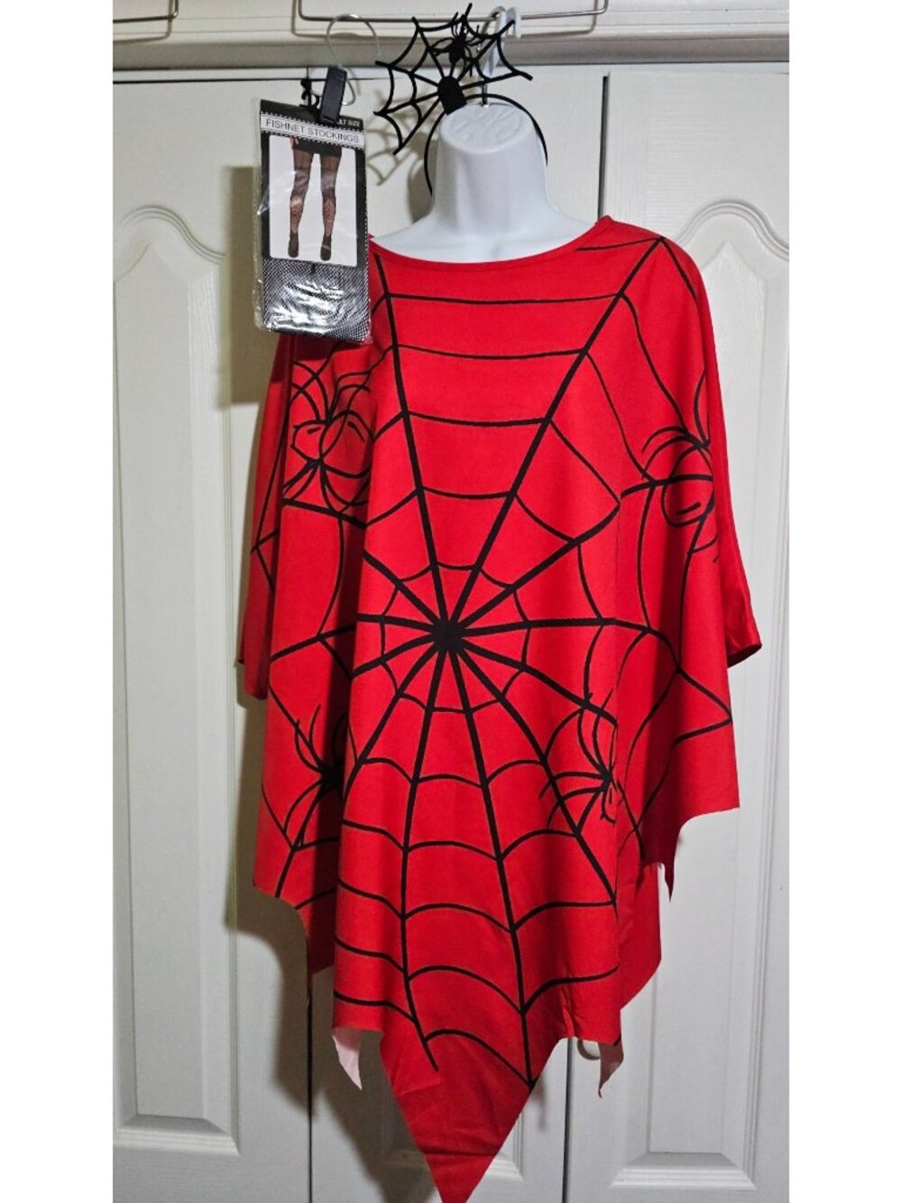 Spiderweb Poncho Costume Women Beetlejuice Lydia Deetz Spider Witch Fishnets NEW